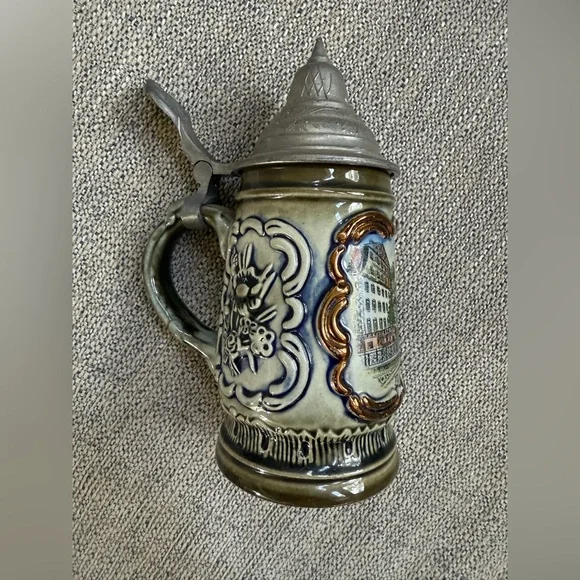 Vintage Original King Lidded 702 1/2 Beer Stein Western Germany Hand Painted - Picture 2 of 6